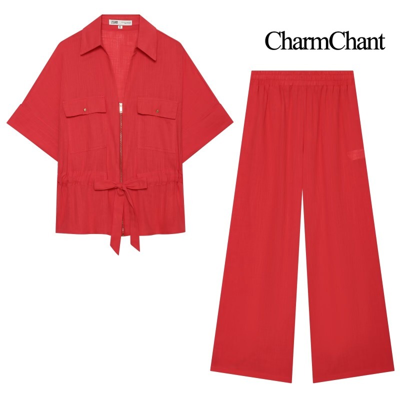 Short Linen Drawstring - CHARMCHANT Kadın Düz Renk Keten Karışımlı