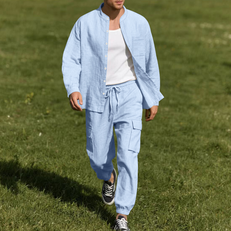 Linen Shirt Breathable - Erkek Keten Nefes Alabilen İki Parçalı