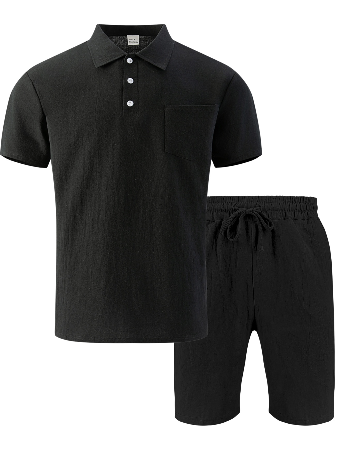 Short Linen Drawstring - Erkek Dokulu Keten Polo Kısa Kollu