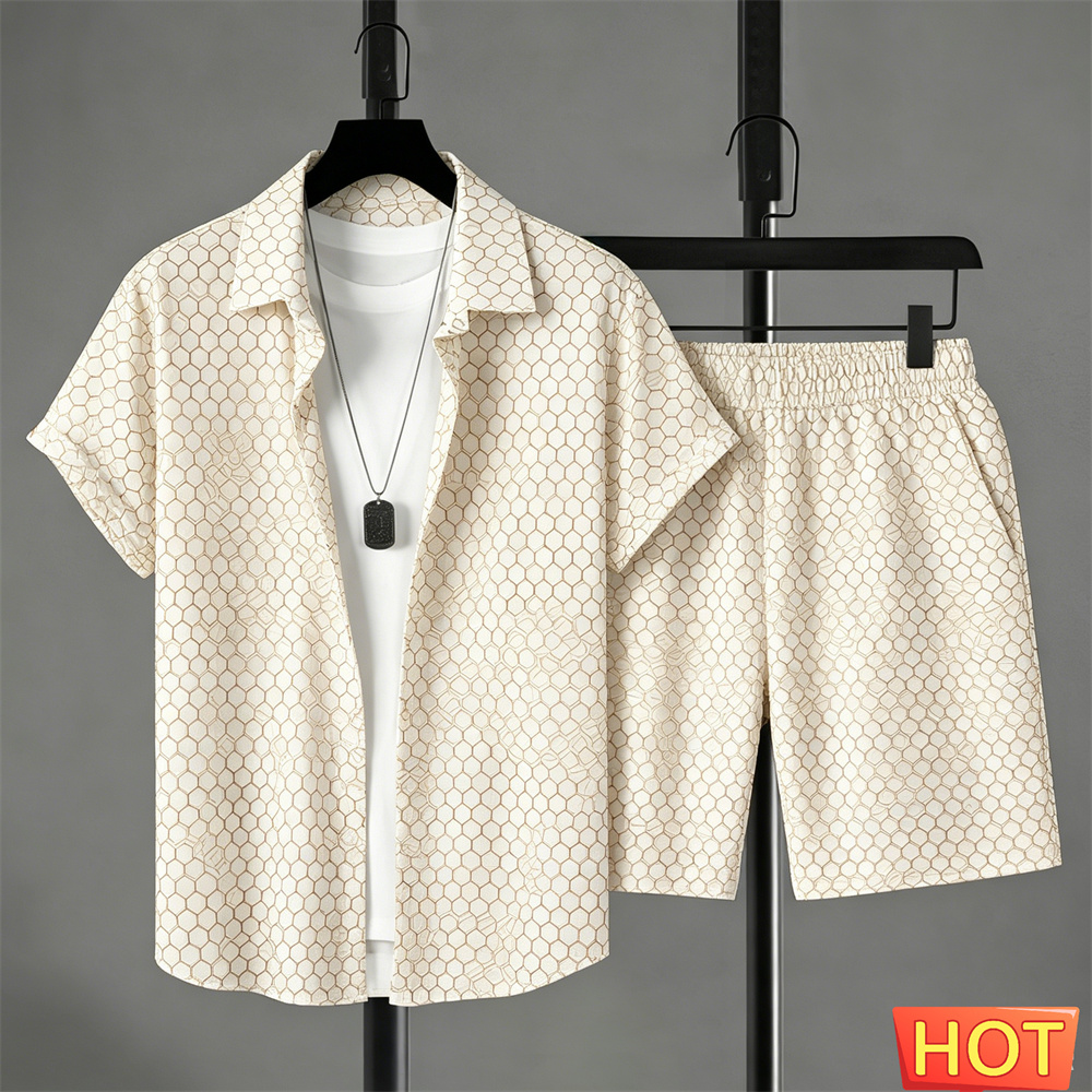 Shirt Camp Collar - Yazlık Erkek Gömlek Takımı Degrade Renkli