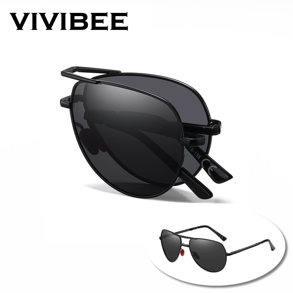 Sunglasses Aviator Polarized - VIVIBEE Metal Pilot Siyah Katlanır Güneş