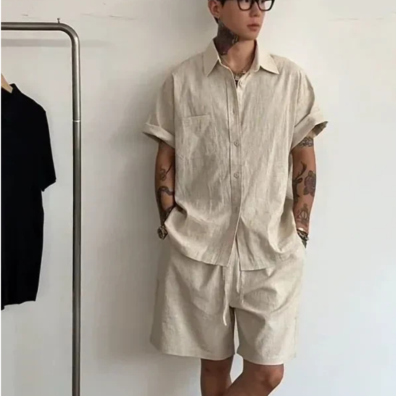 Linen Shirt Breathable - Erkek Keten Pamuklu 2 Parça Takım
