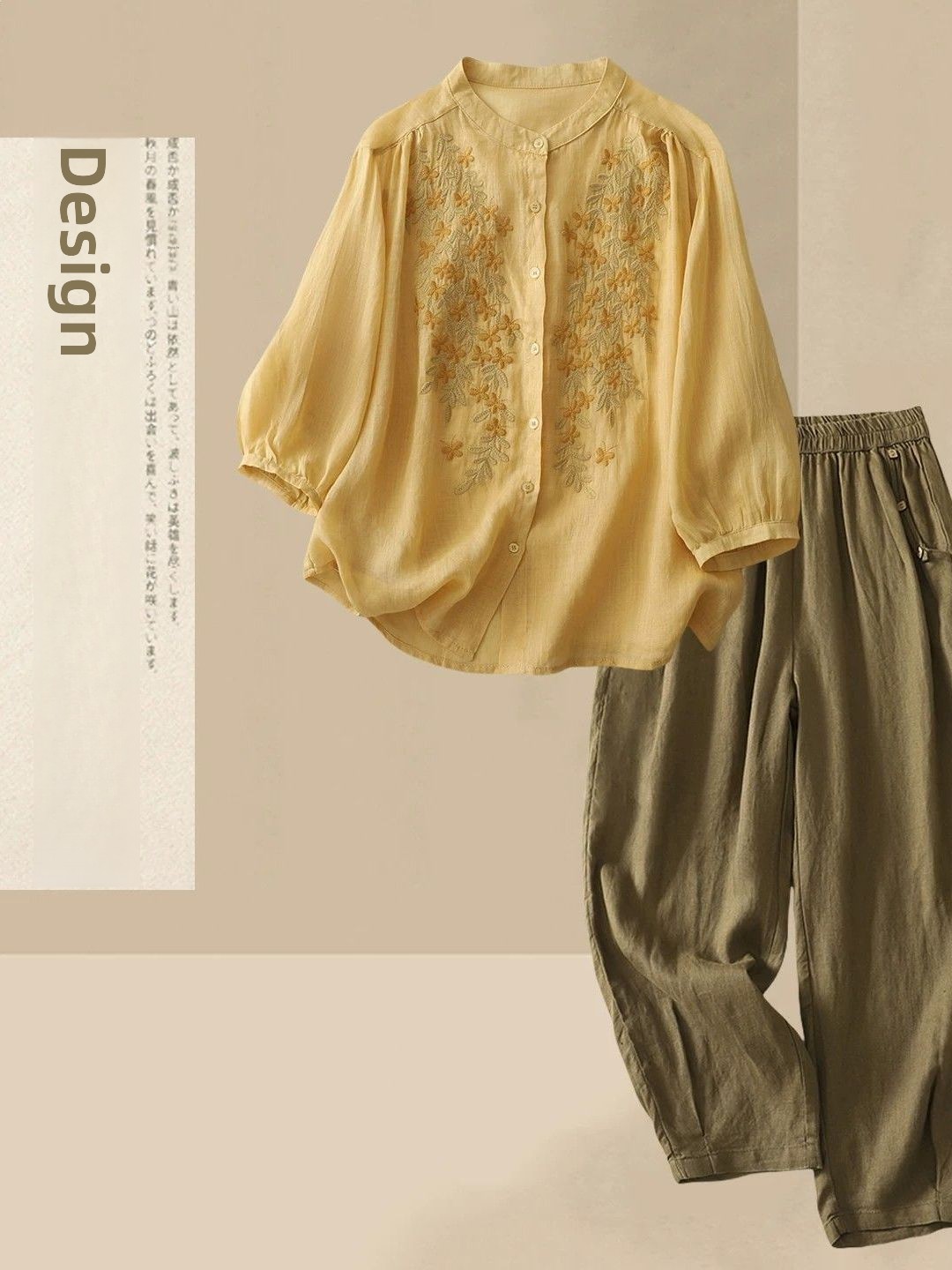 Linen Shirt Breathable - Yazlık Rahat Pamuklu Keten Takım Kadın