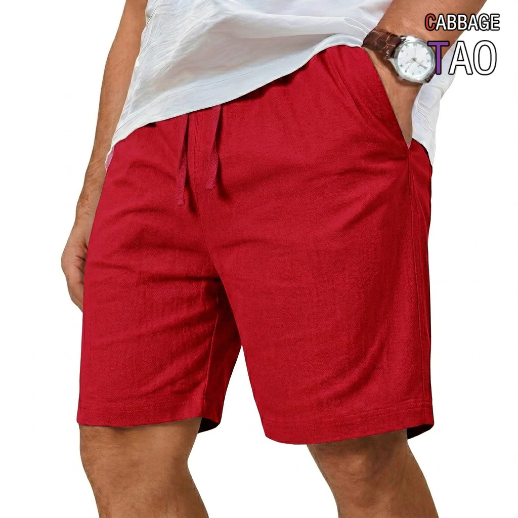 Short Linen Drawstring - Büyük Beden Pamuklu Keten Şortlar Düz