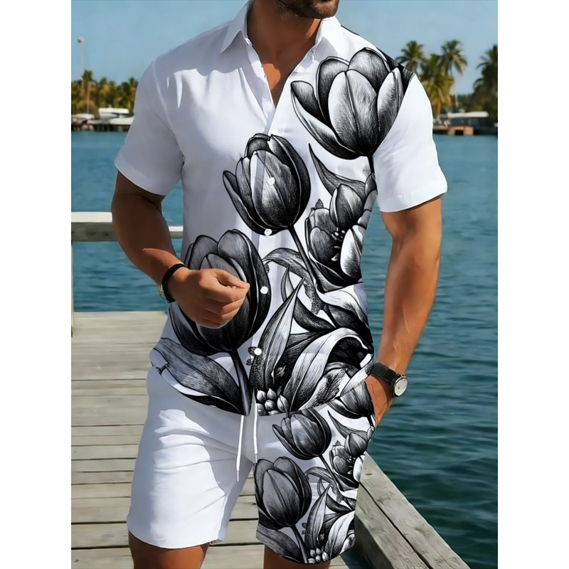 Resort Shirt Floral - Erkek Beyaz Çiçek Desenli Gömlek ve