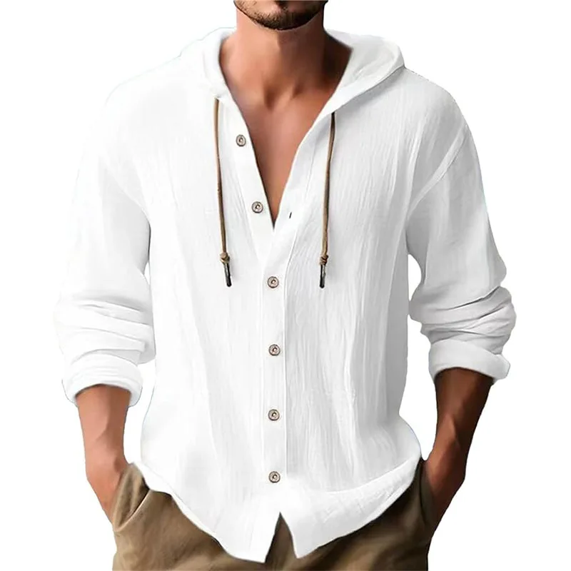 Short Linen Drawstring - Erkek düz renk gündelik uzun kollu