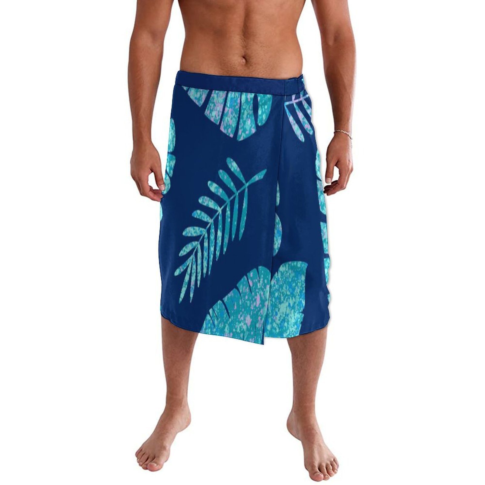 Sarong Men Wrap - Hawaii Adaları İçin Mavi Çiçekli Polinezya