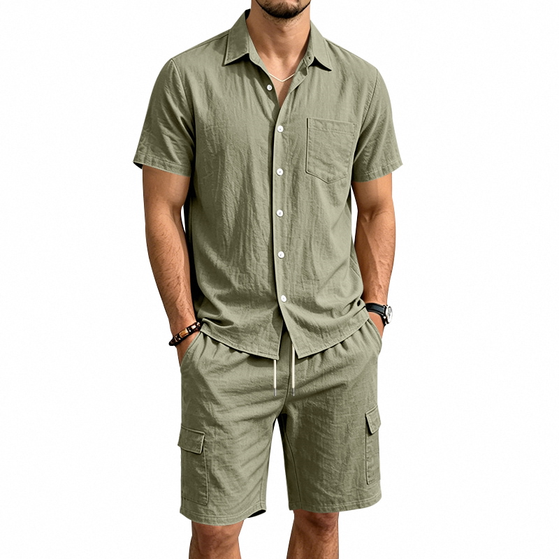 Linen Shirt Breathable - Erkekler Yazlık Amerikan Keten İki Parçalı