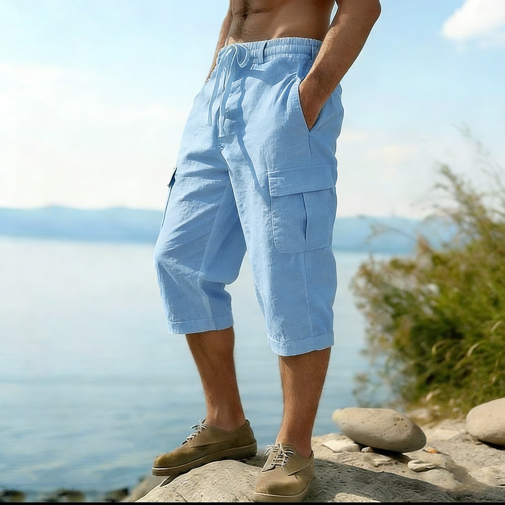 Short Linen Drawstring - Erkekler Yaz Pamuk Keten Şort Retro