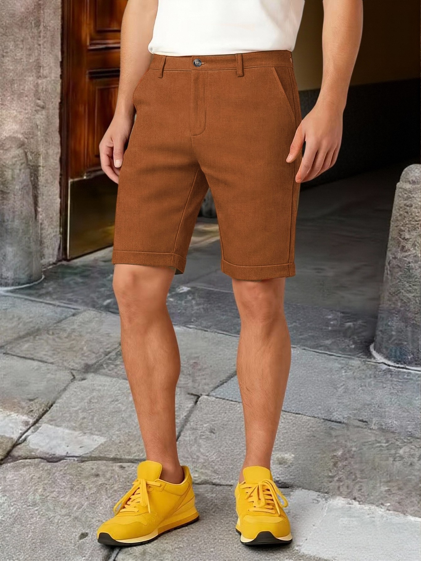 Erkekler İçin Paçaları Büzgülü - Shorts Chino Slim incelemesi ve fiyatı
