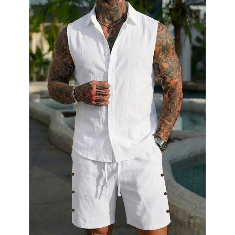Erkek 2 Parça Keten Dokulu Kol - Short Linen Drawstring incelemesi ve fiyatı