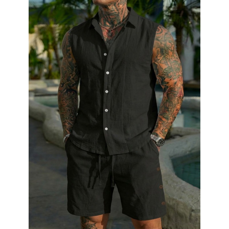 Erkek 2 Parça Keten Dokulu Kol - Short Linen Drawstring incelemesi ve fiyatı
