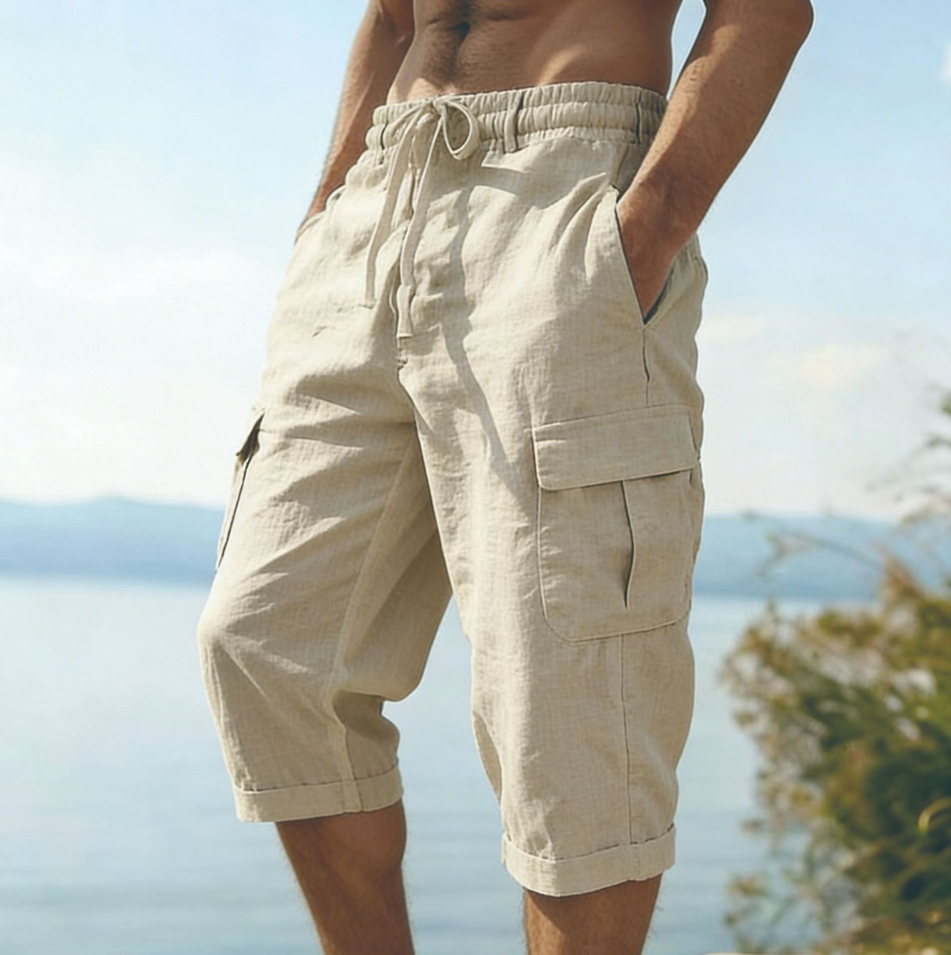 Erkekler Yaz Pamuk Keten Şort  - Short Linen Drawstring incelemesi ve fiyatı